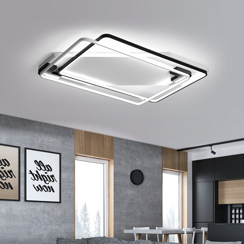 Modern LED Ceiling Light Fixture Aluminum Black-White Overlapping Rectangle Flush Mount in Warm/White Light for Living Room Black-White Clearhalo 'Ceiling Lights' 'Close To Ceiling Lights' 'Close to ceiling' 'Flush mount' Lighting' 1458776