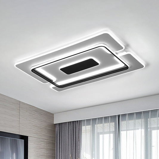Slim Rectangle Tier Surface Ceiling Light Modernism Acrylic Living Room LED Flush Mounted Lamp in Black-White Black-White Clearhalo 'Ceiling Lights' 'Close To Ceiling Lights' 'Close to ceiling' 'Flush mount' Lighting' 1458815