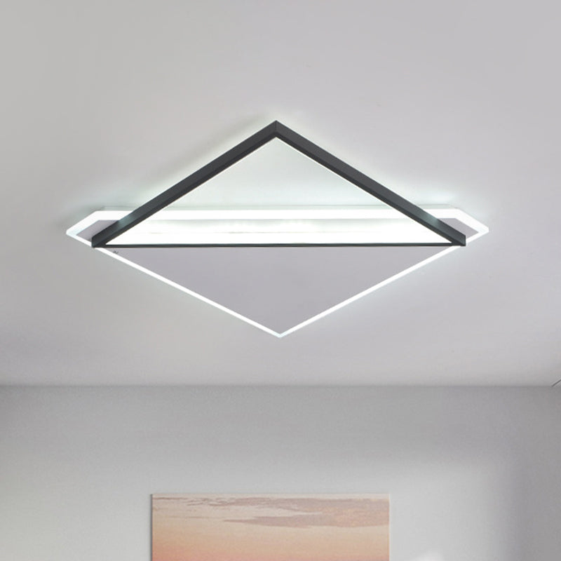 Frame-Panel Combined Rhombus Flushmount Minimal Creative Metal Black-White LED Ceiling Light in Warm/White Light, 16.5"/20.5" Wide Clearhalo 'Ceiling Lights' 'Close To Ceiling Lights' 'Close to ceiling' 'Flush mount' Lighting' 1458842