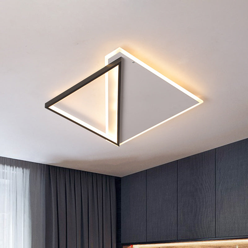 Frame-Panel Combined Rhombus Flushmount Minimal Creative Metal Black-White LED Ceiling Light in Warm/White Light, 16.5"/20.5" Wide Black-White Clearhalo 'Ceiling Lights' 'Close To Ceiling Lights' 'Close to ceiling' 'Flush mount' Lighting' 1458843