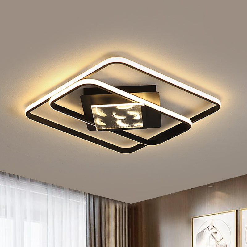 Parallel Rectangle Close to Ceiling Lamp Modern Aluminum Bedroom 18"/21.5" W LED Flushmount Lighting in Black, Warm/White Light Clearhalo 'Ceiling Lights' 'Close To Ceiling Lights' 'Close to ceiling' 'Flush mount' Lighting' 1458848