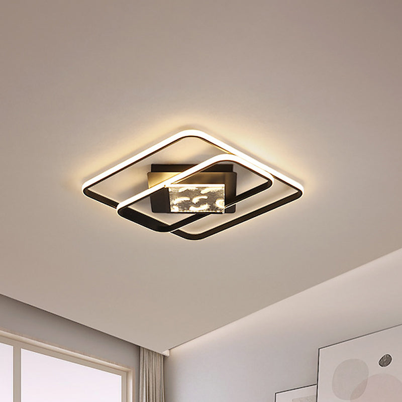 Parallel Rectangle Close to Ceiling Lamp Modern Aluminum Bedroom 18"/21.5" W LED Flushmount Lighting in Black, Warm/White Light Black Clearhalo 'Ceiling Lights' 'Close To Ceiling Lights' 'Close to ceiling' 'Flush mount' Lighting' 1458849