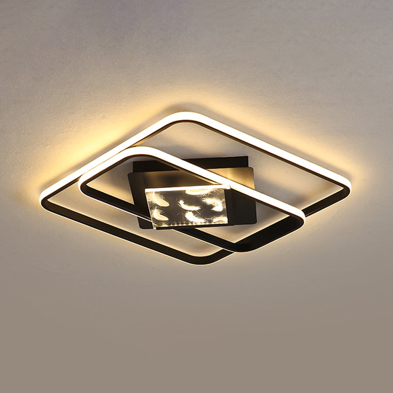 Parallel Rectangle Close to Ceiling Lamp Modern Aluminum Bedroom 18"/21.5" W LED Flushmount Lighting in Black, Warm/White Light Clearhalo 'Ceiling Lights' 'Close To Ceiling Lights' 'Close to ceiling' 'Flush mount' Lighting' 1458851