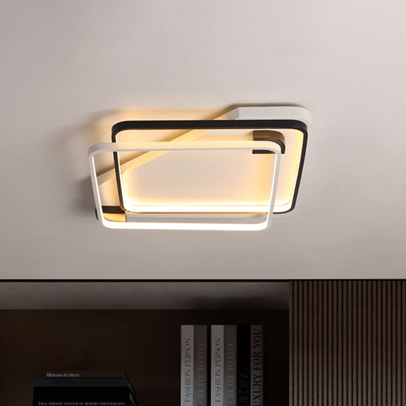 Dual Square Ring Design Flush Mount Minimalism Silica Gel Lounge 18"/22" W LED Ceiling Lamp in Warm/White Light, Black-White Clearhalo 'Ceiling Lights' 'Close To Ceiling Lights' 'Close to ceiling' 'Flush mount' Lighting' 1458864