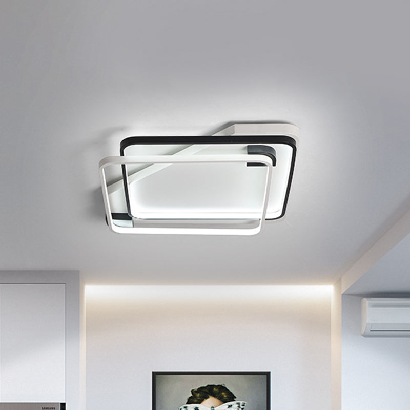 Dual Square Ring Design Flush Mount Minimalism Silica Gel Lounge 18"/22" W LED Ceiling Lamp in Warm/White Light, Black-White Black-White Clearhalo 'Ceiling Lights' 'Close To Ceiling Lights' 'Close to ceiling' 'Flush mount' Lighting' 1458865