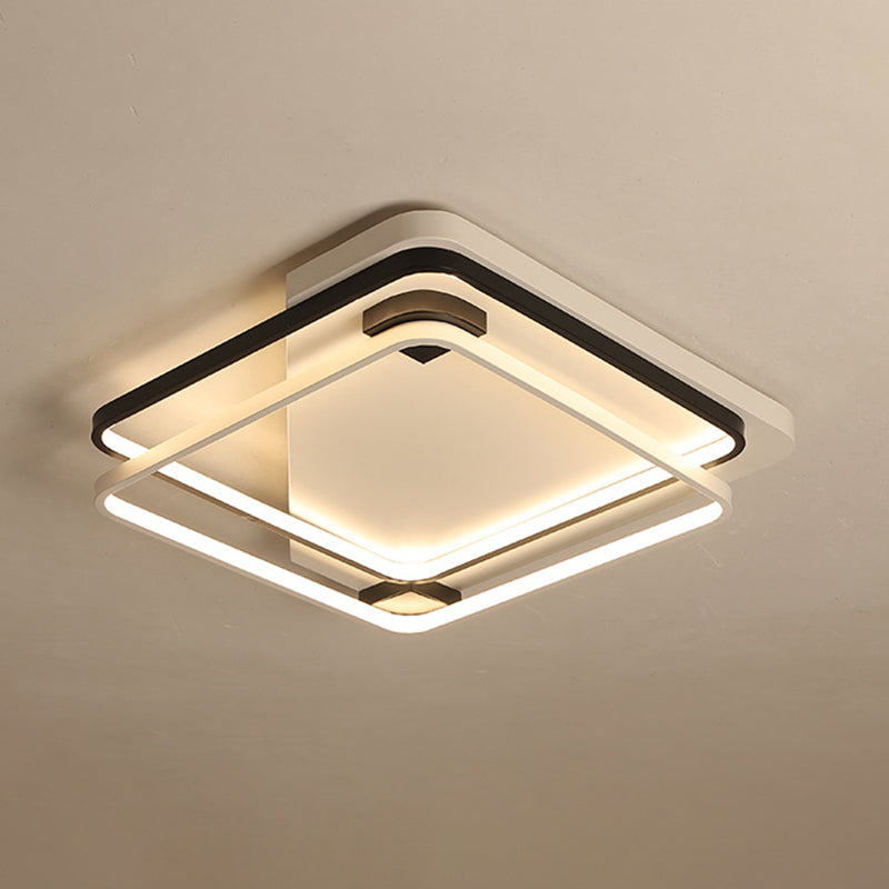 Dual Square Ring Design Flush Mount Minimalism Silica Gel Lounge 18"/22" W LED Ceiling Lamp in Warm/White Light, Black-White Clearhalo 'Ceiling Lights' 'Close To Ceiling Lights' 'Close to ceiling' 'Flush mount' Lighting' 1458867