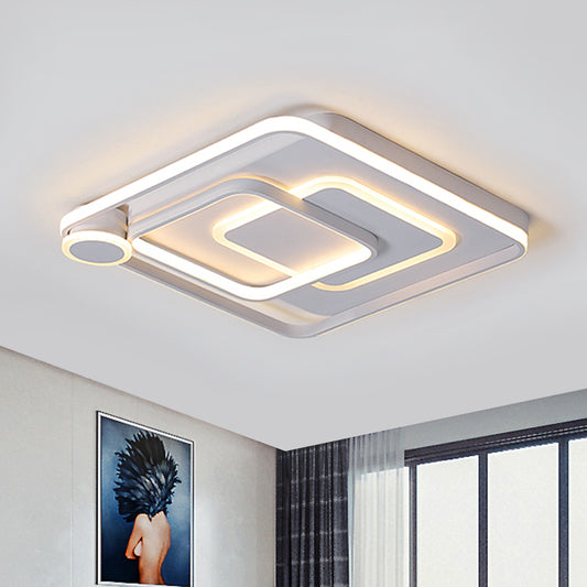 White Square Overlapped Flush Light Contemporary Acrylic 18"/21.5" Wide LED Ceiling Mounted Lamp in Warm/White Light for Bedroom Clearhalo 'Ceiling Lights' 'Close To Ceiling Lights' 'Close to ceiling' 'Flush mount' Lighting' 1458870