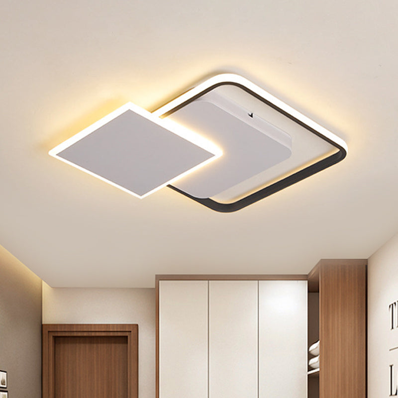 Strewed Design Square Flush Light Modern Novelty Metal Bedroom 18"/24.5" W LED Ceiling Fixture in Warm/White Light, Black-White Clearhalo 'Ceiling Lights' 'Close To Ceiling Lights' 'Close to ceiling' 'Flush mount' Lighting' 1458906