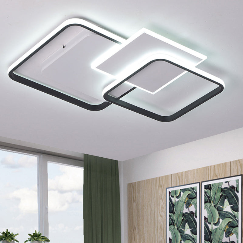 Strewed Design Square Flush Light Modern Novelty Metal Bedroom 18"/24.5" W LED Ceiling Fixture in Warm/White Light, Black-White Clearhalo 'Ceiling Lights' 'Close To Ceiling Lights' 'Close to ceiling' 'Flush mount' Lighting' 1458911