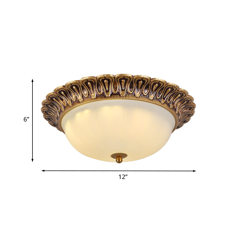 Minimalist Bowl Shaped Flushmount 2/3 Lights White Cloud Glass Ceiling Lighting Fixture with Brass Scalloped Trim Clearhalo 'Ceiling Lights' 'Close To Ceiling Lights' 'Close to ceiling' 'Flush mount' Lighting' 1458926