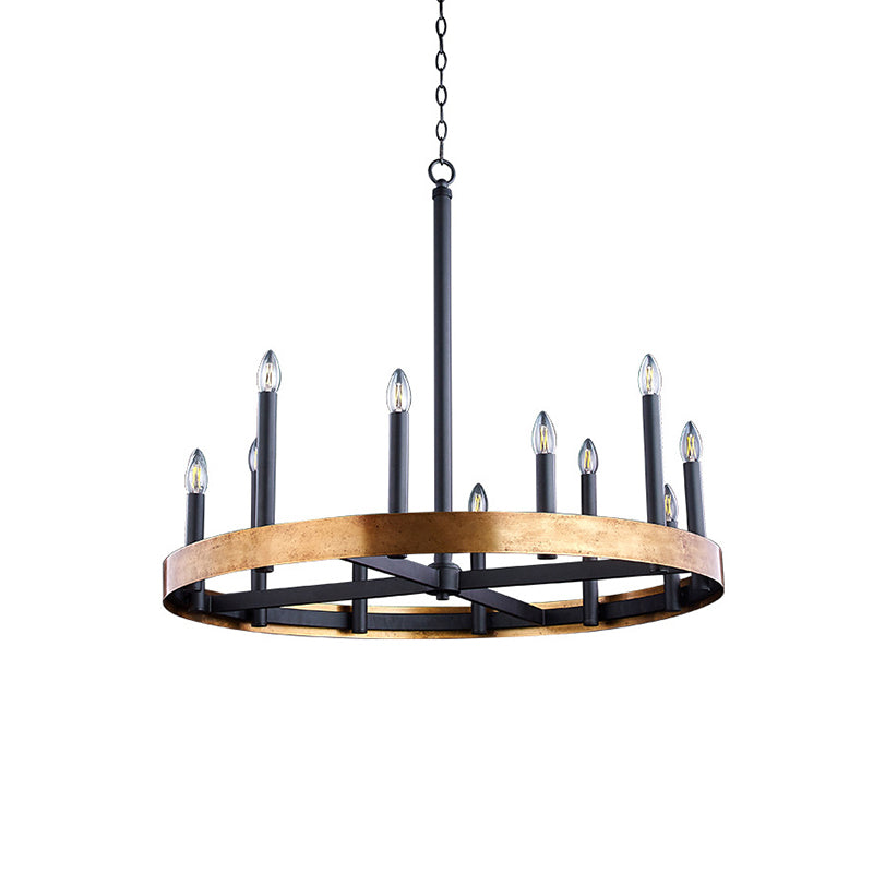 Mid-Century Wheel Chandelier 9/12 Heads Metal Ceiling Suspension Lamp in Black-Gold with Candle Design Clearhalo 'Ceiling Lights' 'Chandeliers' Lighting' options 1458968