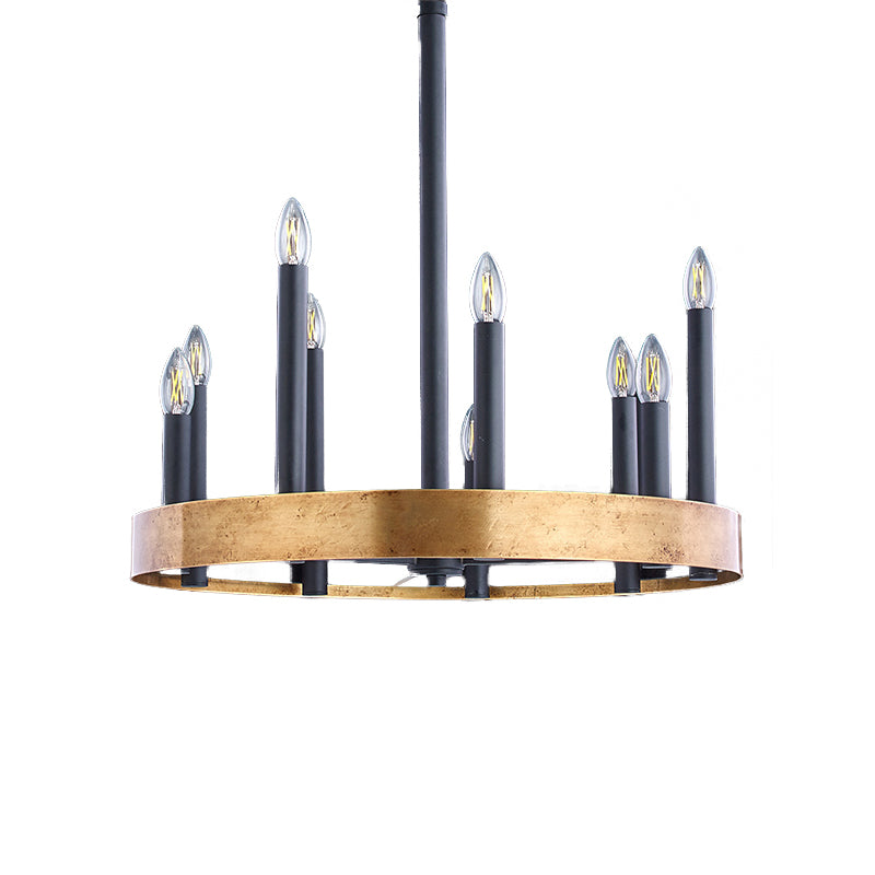 Mid-Century Wheel Chandelier 9/12 Heads Metal Ceiling Suspension Lamp in Black-Gold with Candle Design Clearhalo 'Ceiling Lights' 'Chandeliers' Lighting' options 1458972