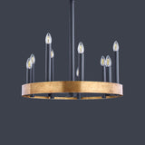 Mid-Century Wheel Chandelier 9/12 Heads Metal Ceiling Suspension Lamp in Black-Gold with Candle Design Clearhalo 'Ceiling Lights' 'Chandeliers' Lighting' options 1458973