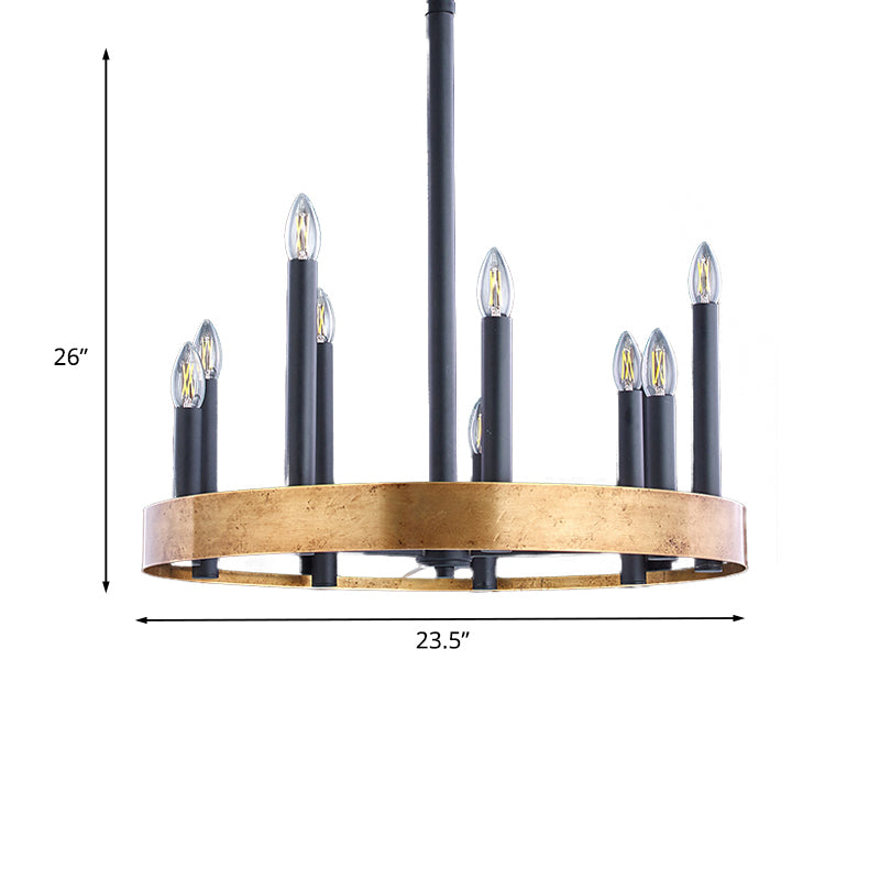 Mid-Century Wheel Chandelier 9/12 Heads Metal Ceiling Suspension Lamp in Black-Gold with Candle Design Clearhalo 'Ceiling Lights' 'Chandeliers' Lighting' options 1458974