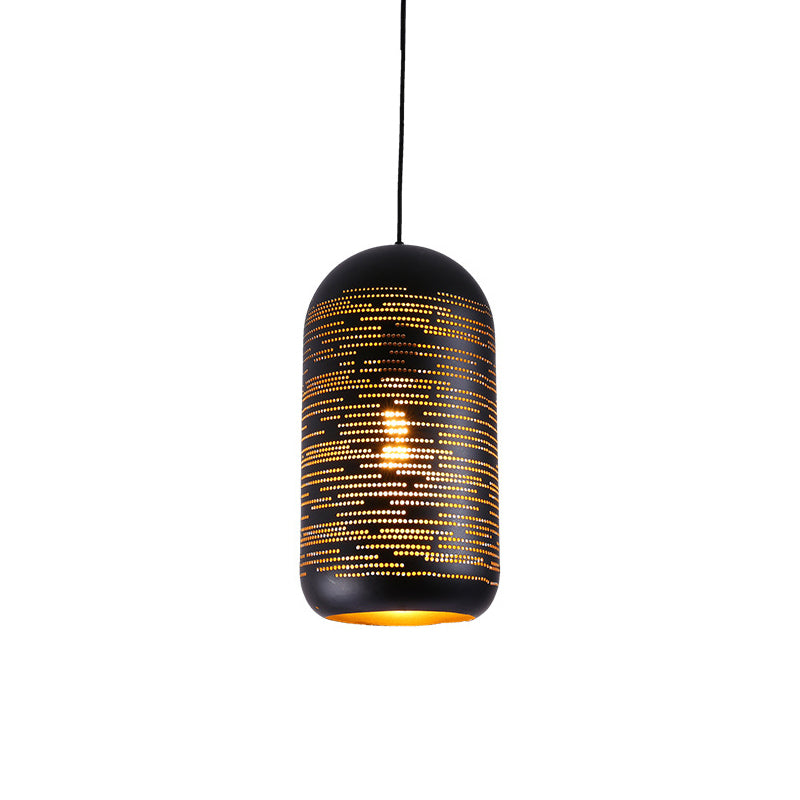 Black Laser-Cut Wintermelon Pendant Light Loft Style Metal 1-Light 4"/8" Wide Bistro Suspension Lamp Clearhalo 'Ceiling Lights' 'Pendant Lights' 'Pendants' Lighting' 1458978