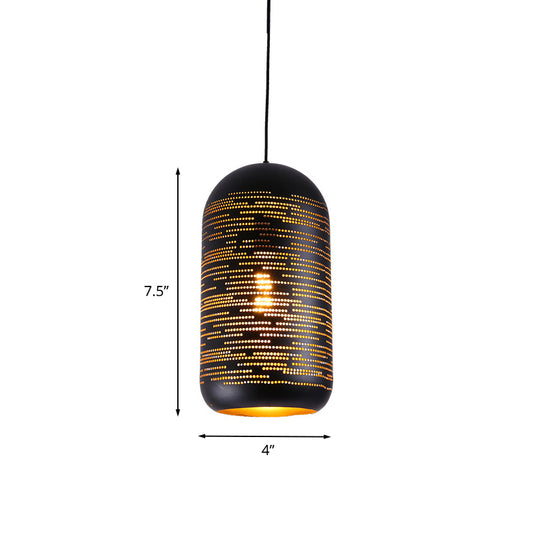 Black Laser-Cut Wintermelon Pendant Light Loft Style Metal 1-Light 4"/8" Wide Bistro Suspension Lamp Clearhalo 'Ceiling Lights' 'Pendant Lights' 'Pendants' Lighting' 1458979