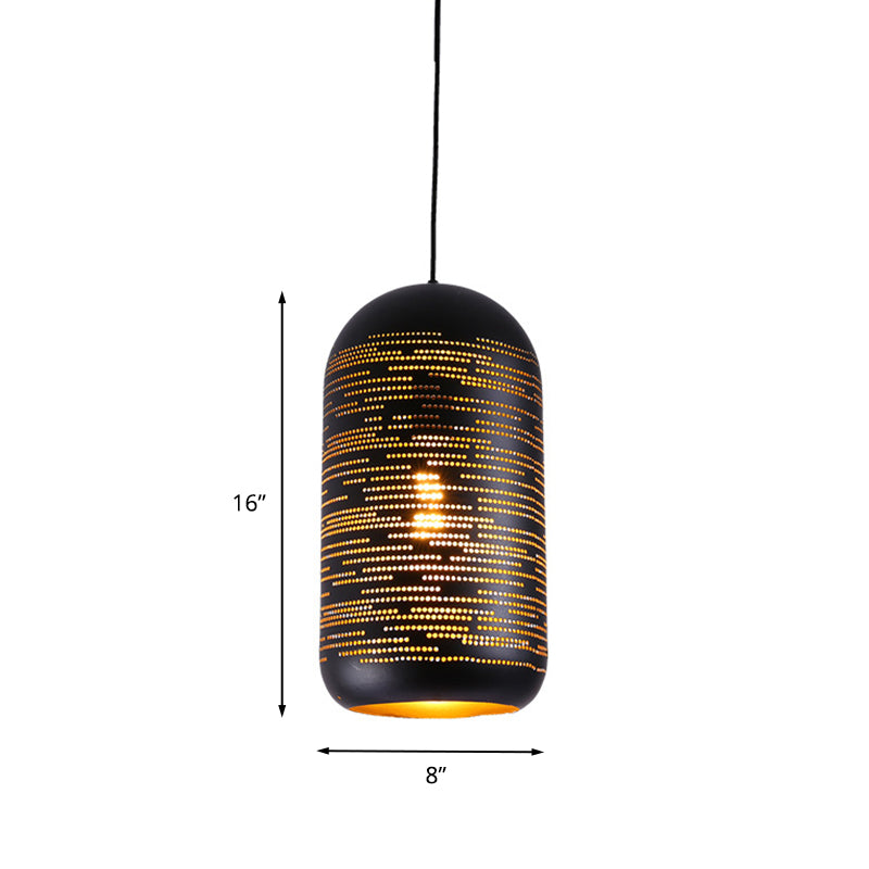 Black Laser-Cut Wintermelon Pendant Light Loft Style Metal 1-Light 4"/8" Wide Bistro Suspension Lamp Clearhalo 'Ceiling Lights' 'Pendant Lights' 'Pendants' Lighting' 1458980