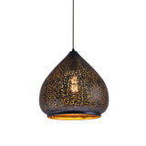 Teardrop Hollowed Out Iron Hanging Lamp Retro 1 Bulb Dining Table Pendant Light Fixture in Black, 8"/12" Width Clearhalo 'Ceiling Lights' 'Pendant Lights' 'Pendants' Lighting' 1458984