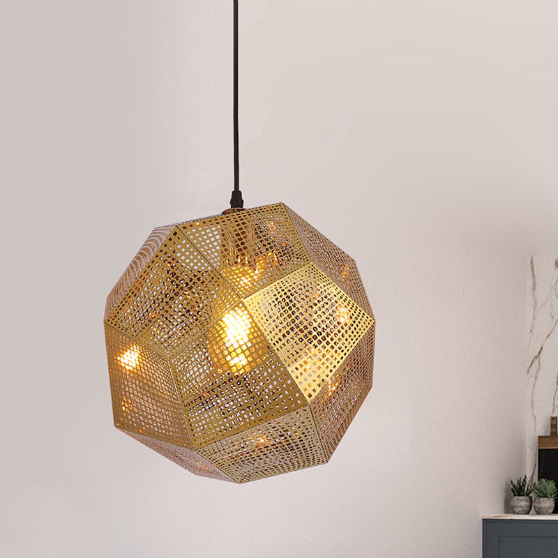 10"/12.5" W 1 Bulb Pendant Lighting Retro Mesh Globe Stainless Steel Pendulum Light in Chrome/Gold with Splice Design Clearhalo 'Ceiling Lights' 'Pendant Lights' 'Pendants' Lighting' 1458992