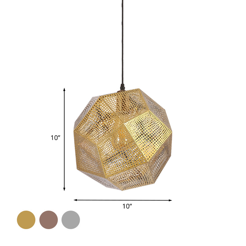 10"/12.5" W 1 Bulb Pendant Lighting Retro Mesh Globe Stainless Steel Pendulum Light in Chrome/Gold with Splice Design Clearhalo 'Ceiling Lights' 'Pendant Lights' 'Pendants' Lighting' 1458996