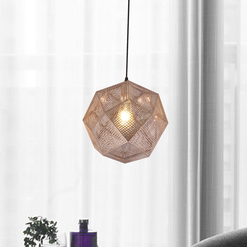 10"/12.5" W 1 Bulb Pendant Lighting Retro Mesh Globe Stainless Steel Pendulum Light in Chrome/Gold with Splice Design Clearhalo 'Ceiling Lights' 'Pendant Lights' 'Pendants' Lighting' 1459000