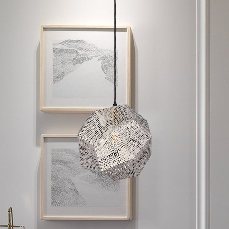 10"/12.5" W 1 Bulb Pendant Lighting Retro Mesh Globe Stainless Steel Pendulum Light in Chrome/Gold with Splice Design Clearhalo 'Ceiling Lights' 'Pendant Lights' 'Pendants' Lighting' 1459003