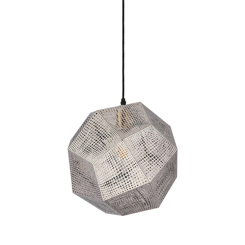 10"/12.5" W 1 Bulb Pendant Lighting Retro Mesh Globe Stainless Steel Pendulum Light in Chrome/Gold with Splice Design Clearhalo 'Ceiling Lights' 'Pendant Lights' 'Pendants' Lighting' 1459005