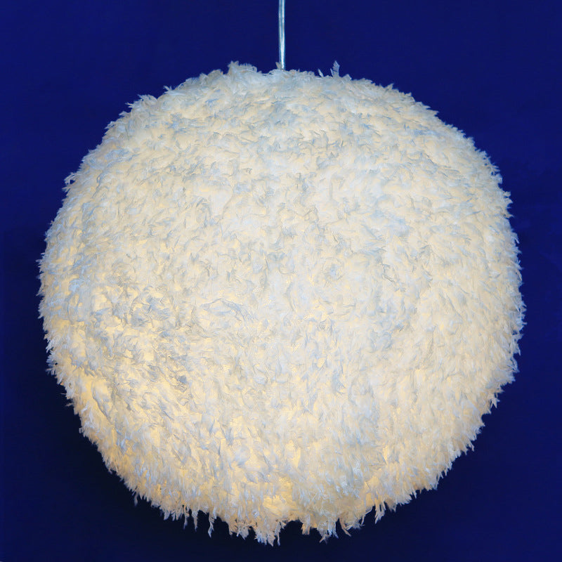 White Plush Globe Hanging Lamp Modern Vogue 1 Head Fabric Suspension Lighting for Bedroom, 8"/12" Dia Clearhalo 'Ceiling Lights' 'Modern Pendants' 'Modern' 'Pendant Lights' 'Pendants' Lighting' 1459145