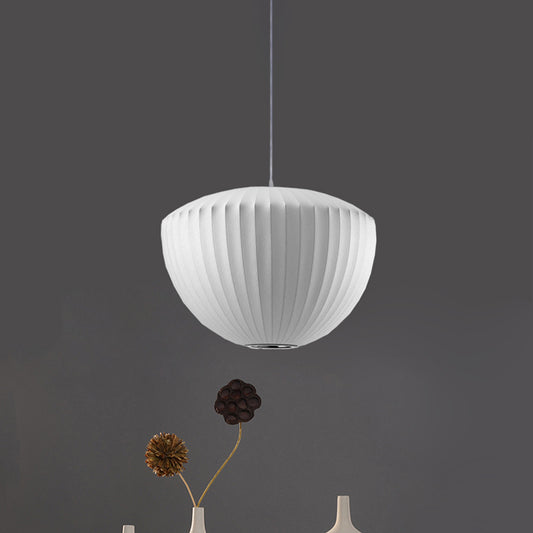 Ribbed Bowl Rayon Pendant Lighting Minimalist 1-Light White Ceiling Hanging Light for Lounge Clearhalo 'Ceiling Lights' 'Modern Pendants' 'Modern' 'Pendant Lights' 'Pendants' Lighting' 1459149