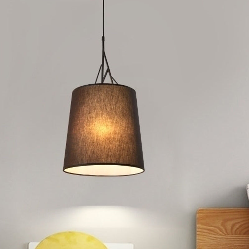 Hand Sewn Fabric Conic Pendant Lamp Nordic Single Black/White Hanging Ceiling Light with Twig Arm Black Clearhalo 'Ceiling Lights' 'Modern Pendants' 'Modern' 'Pendant Lights' 'Pendants' Lighting' 1459158