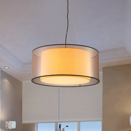 2 Layers Rectangle/Round Chandelier Modern Fabric 3 Bulbs Dining Room Ceiling Suspension Lamp in Flaxen Clearhalo 'Ceiling Lights' 'Chandeliers' 'Modern Chandeliers' 'Modern' Lighting' 1459193