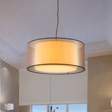 2 Layers Rectangle/Round Chandelier Modern Fabric 3 Bulbs Dining Room Ceiling Suspension Lamp in Flaxen Clearhalo 'Ceiling Lights' 'Chandeliers' 'Modern Chandeliers' 'Modern' Lighting' 1459193