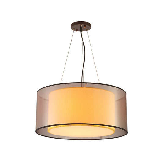 2 Layers Rectangle/Round Chandelier Modern Fabric 3 Bulbs Dining Room Ceiling Suspension Lamp in Flaxen Clearhalo 'Ceiling Lights' 'Chandeliers' 'Modern Chandeliers' 'Modern' Lighting' 1459194