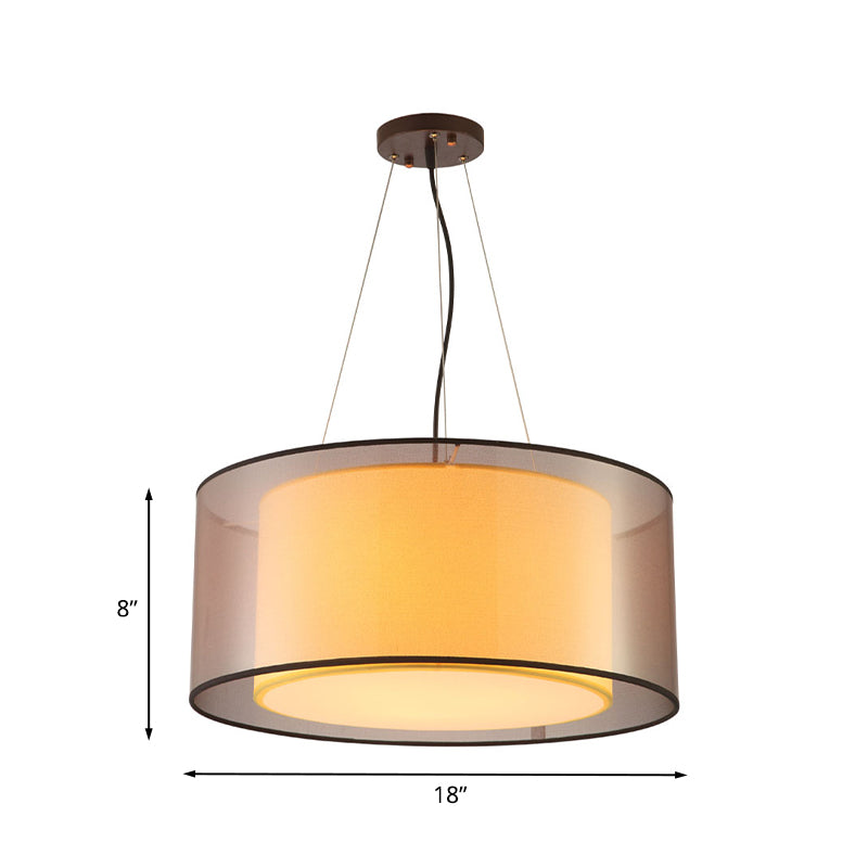 2 Layers Rectangle/Round Chandelier Modern Fabric 3 Bulbs Dining Room Ceiling Suspension Lamp in Flaxen Clearhalo 'Ceiling Lights' 'Chandeliers' 'Modern Chandeliers' 'Modern' Lighting' 1459195