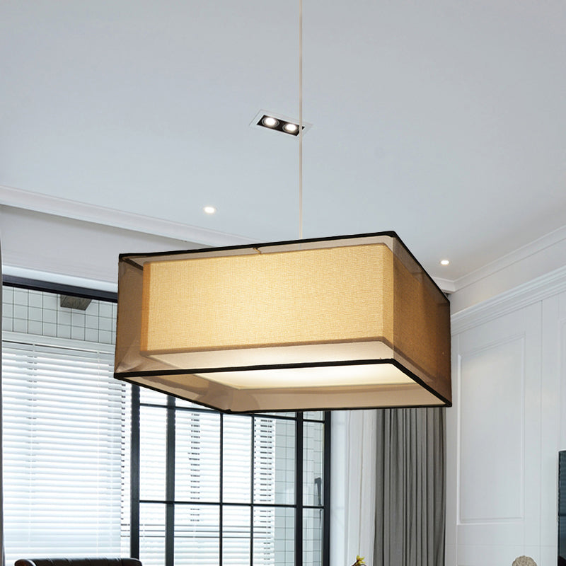 2 Layers Rectangle/Round Chandelier Modern Fabric 3 Bulbs Dining Room Ceiling Suspension Lamp in Flaxen Clearhalo 'Ceiling Lights' 'Chandeliers' 'Modern Chandeliers' 'Modern' Lighting' 1459198