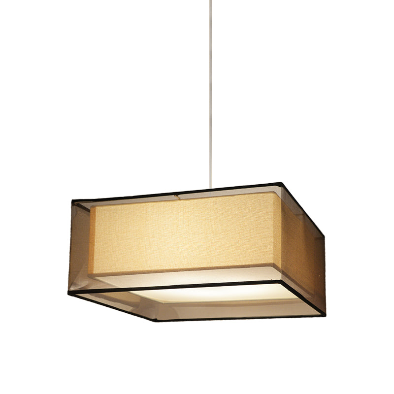 2 Layers Rectangle/Round Chandelier Modern Fabric 3 Bulbs Dining Room Ceiling Suspension Lamp in Flaxen Clearhalo 'Ceiling Lights' 'Chandeliers' 'Modern Chandeliers' 'Modern' Lighting' 1459199