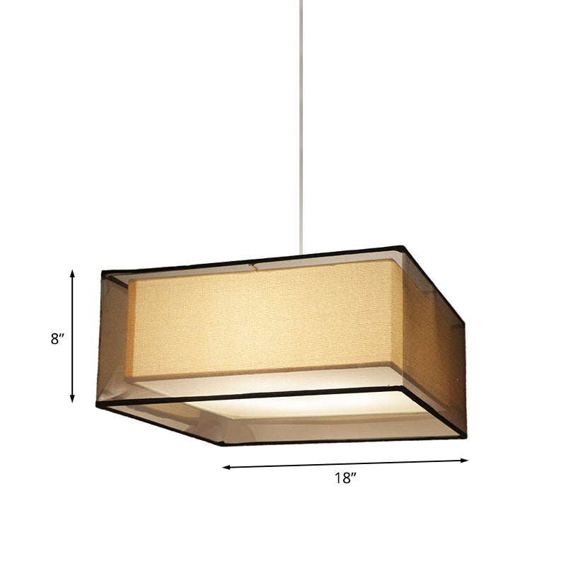 2 Layers Rectangle/Round Chandelier Modern Fabric 3 Bulbs Dining Room Ceiling Suspension Lamp in Flaxen Clearhalo 'Ceiling Lights' 'Chandeliers' 'Modern Chandeliers' 'Modern' Lighting' 1459200