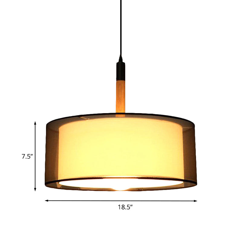 Black Dual Shade Rounded Pendant Lamp Modernism 1 Head Fabric Suspension Light with Wood Grip Clearhalo 'Ceiling Lights' 'Modern Pendants' 'Modern' 'Pendant Lights' 'Pendants' Lighting' 1459210