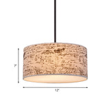 12"/16" Dia Modern Single Hanging Pendant Flaxen Drum Shaped Suspension Lighting with Script Lamp Shade Clearhalo 'Ceiling Lights' 'Modern Pendants' 'Modern' 'Pendant Lights' 'Pendants' Lighting' 1459215