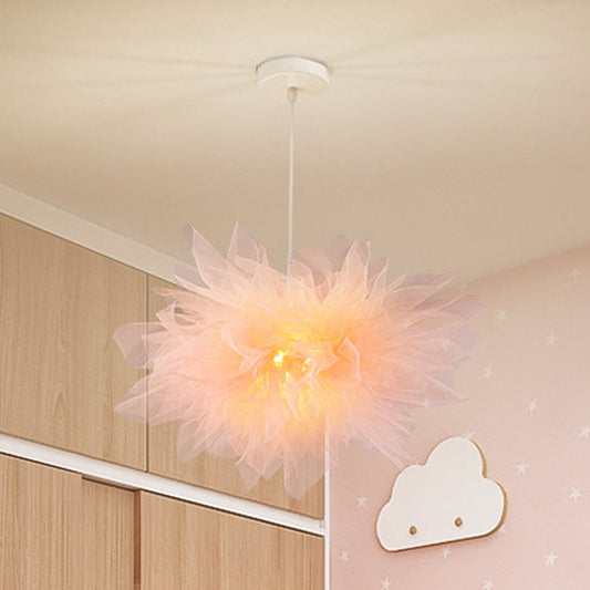 Modern Style Blossom Hanging Light Hand-Sewn Cotton Yarn 1 Light Bedroom Ceiling Lamp in White/Pink Pink Clearhalo 'Ceiling Lights' 'Modern Pendants' 'Modern' 'Pendant Lights' 'Pendants' Lighting' 1459235