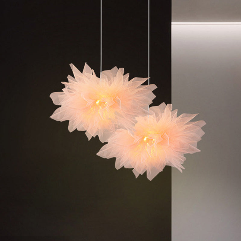 Modern Style Blossom Hanging Light Hand-Sewn Cotton Yarn 1 Light Bedroom Ceiling Lamp in White/Pink Clearhalo 'Ceiling Lights' 'Modern Pendants' 'Modern' 'Pendant Lights' 'Pendants' Lighting' 1459237