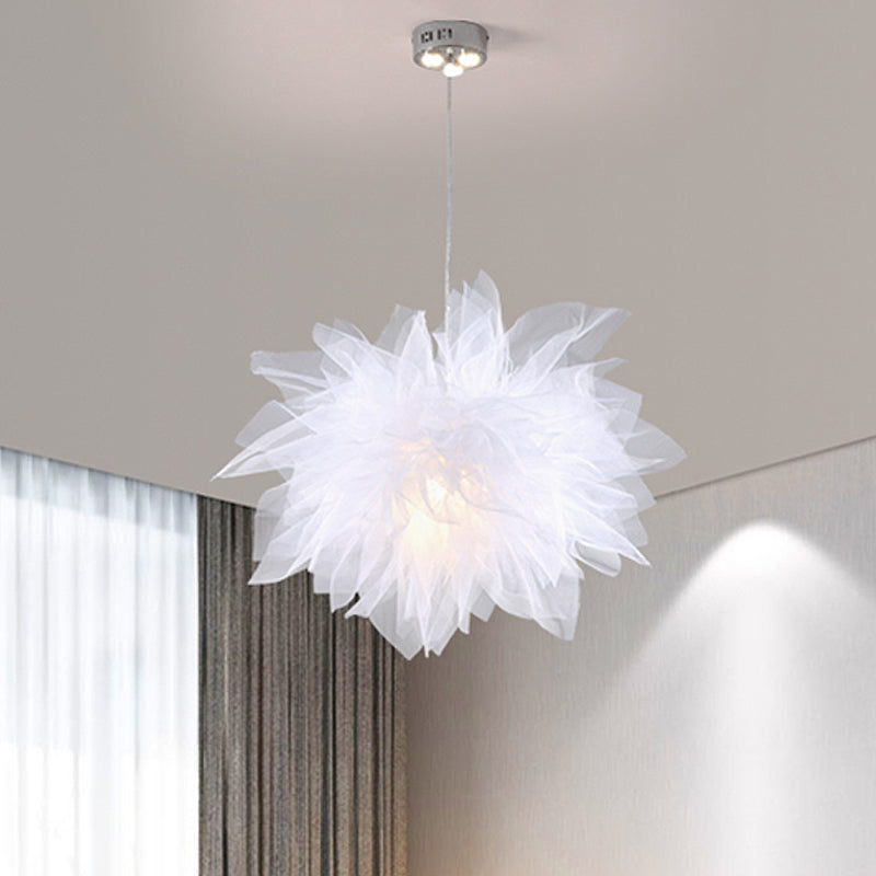 Modern Style Blossom Hanging Light Hand-Sewn Cotton Yarn 1 Light Bedroom Ceiling Lamp in White/Pink Clearhalo 'Ceiling Lights' 'Modern Pendants' 'Modern' 'Pendant Lights' 'Pendants' Lighting' 1459241