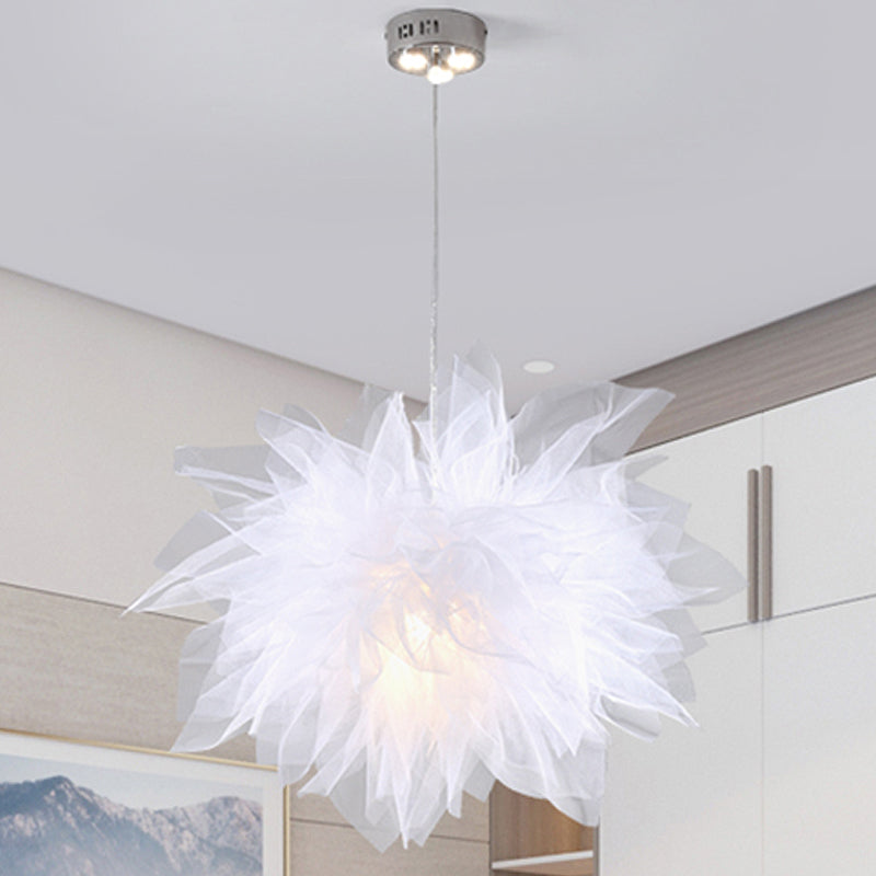 Modern Style Blossom Hanging Light Hand-Sewn Cotton Yarn 1 Light Bedroom Ceiling Lamp in White/Pink Clearhalo 'Ceiling Lights' 'Modern Pendants' 'Modern' 'Pendant Lights' 'Pendants' Lighting' 1459242