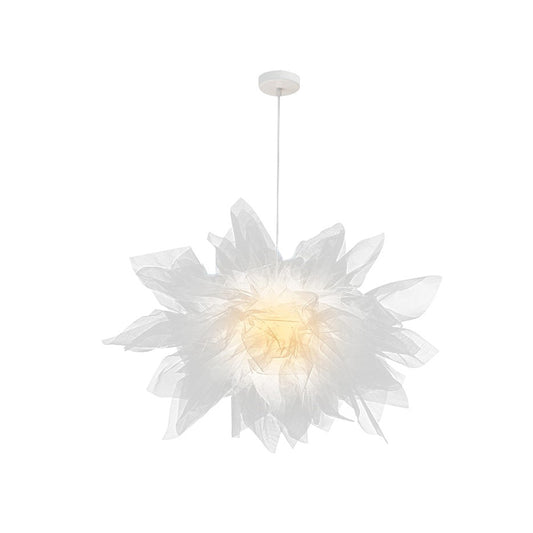Modern Style Blossom Hanging Light Hand-Sewn Cotton Yarn 1 Light Bedroom Ceiling Lamp in White/Pink Clearhalo 'Ceiling Lights' 'Modern Pendants' 'Modern' 'Pendant Lights' 'Pendants' Lighting' 1459243