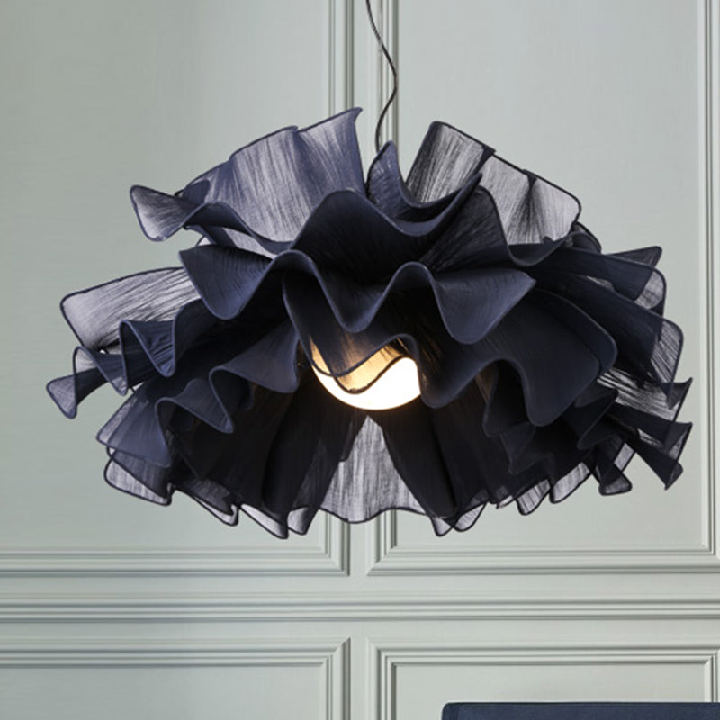 Modern Stylish 1 Head Drop Pendant White/Navy Blue Hand Woven Layered Ruffle Hanging Light Fixture with Fabric Shade Navy Clearhalo 'Ceiling Lights' 'Modern Pendants' 'Modern' 'Pendant Lights' 'Pendants' Lighting' 1459249