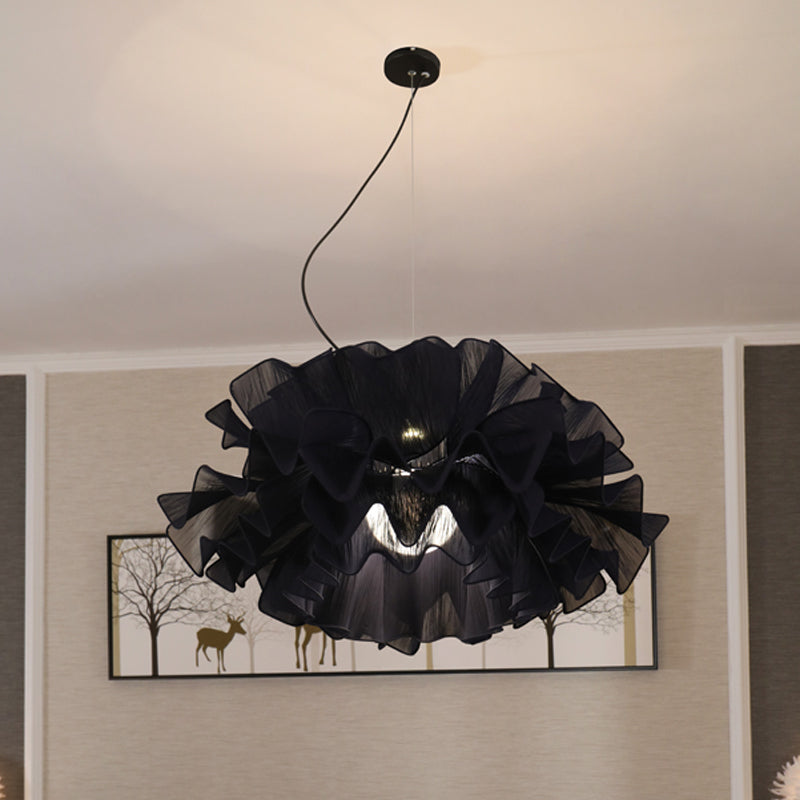 Modern Stylish 1 Head Drop Pendant White/Navy Blue Hand Woven Layered Ruffle Hanging Light Fixture with Fabric Shade Clearhalo 'Ceiling Lights' 'Modern Pendants' 'Modern' 'Pendant Lights' 'Pendants' Lighting' 1459250