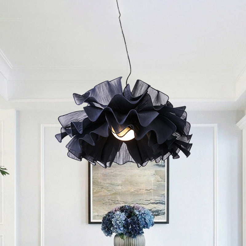 Modern Stylish 1 Head Drop Pendant White/Navy Blue Hand Woven Layered Ruffle Hanging Light Fixture with Fabric Shade Clearhalo 'Ceiling Lights' 'Modern Pendants' 'Modern' 'Pendant Lights' 'Pendants' Lighting' 1459251