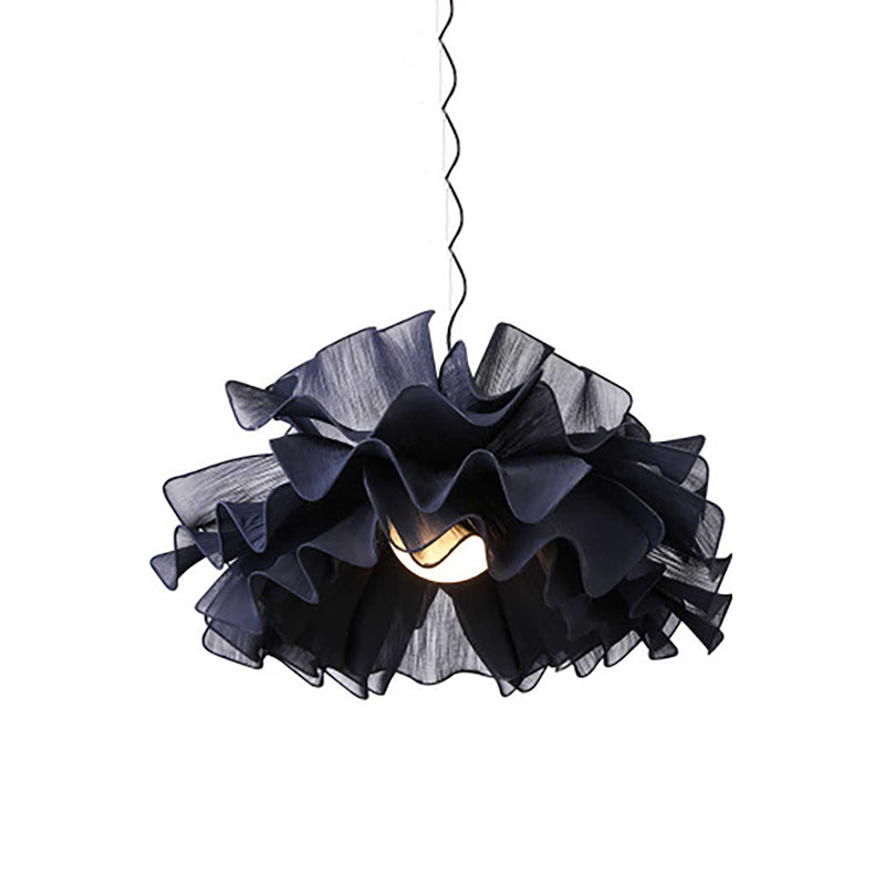 Modern Stylish 1 Head Drop Pendant White/Navy Blue Hand Woven Layered Ruffle Hanging Light Fixture with Fabric Shade Clearhalo 'Ceiling Lights' 'Modern Pendants' 'Modern' 'Pendant Lights' 'Pendants' Lighting' 1459252