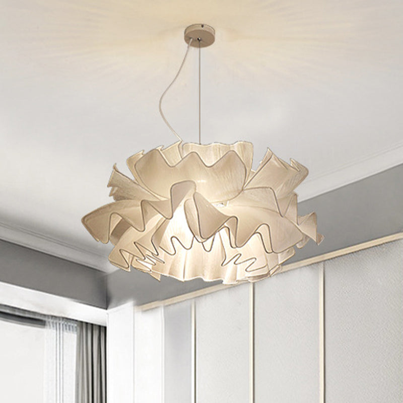 Modern Stylish 1 Head Drop Pendant White/Navy Blue Hand Woven Layered Ruffle Hanging Light Fixture with Fabric Shade Clearhalo 'Ceiling Lights' 'Modern Pendants' 'Modern' 'Pendant Lights' 'Pendants' Lighting' 1459256