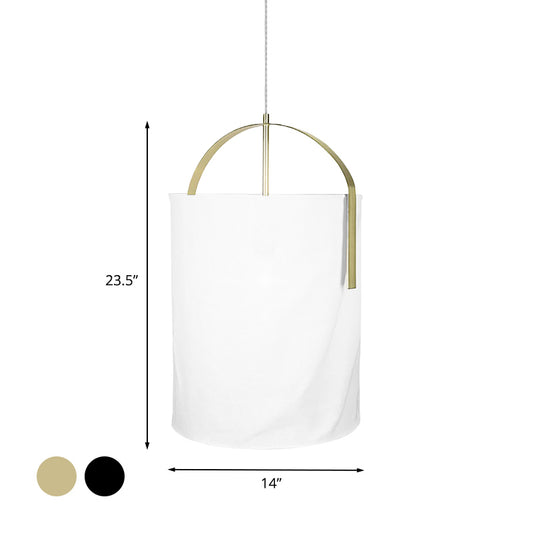 Black/Gold-White Pail Drop Lamp Simplicity 1 Head Fabric Pendant Light Fixture for Bedroom Clearhalo 'Ceiling Lights' 'Modern Pendants' 'Modern' 'Pendant Lights' 'Pendants' Lighting' 1459282